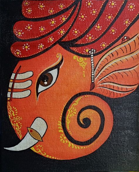 Canvas Painting Ideas Ganesha, Hindu God Painting Easy, Ganapati Drawing Easy, God Painting Easy, Ganesha Painting Acrylics Easy, God Painting Indian Easy, Cute Ganesha Painting, Ganpati Paintings Creative, Indian Art Paintings Easy