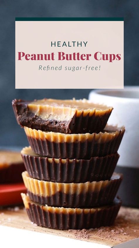 Homemade Peanut Butter Cups (no refined sugar!) - Fit Foodie Finds Make Your Own Peanut Butter, Healthy Peanut Butter Cups, Peanut Butter Cups Recipe, Homemade Peanut Butter Cups, Pb Cups, Chocolate Peanut Butter Cups, Peanut Butter Honey, Vegan Peanut Butter, Homemade Peanut Butter