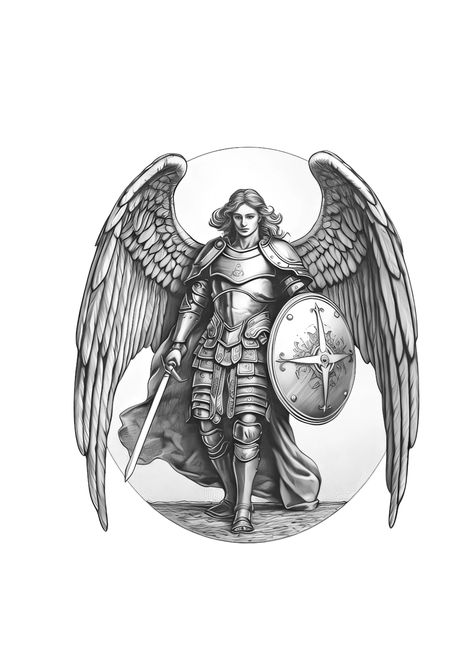 Guardian Tattoo Designs, Arch Angel Tattoo Design, St Michael Tattoo Design, Saint Michael Tattoo Design, St Michael The Archangel Tattoo, Angel Warrior Tattoo, Guardian Angel Tattoo Designs, Warrior Symbols, Archangel Michael Tattoo