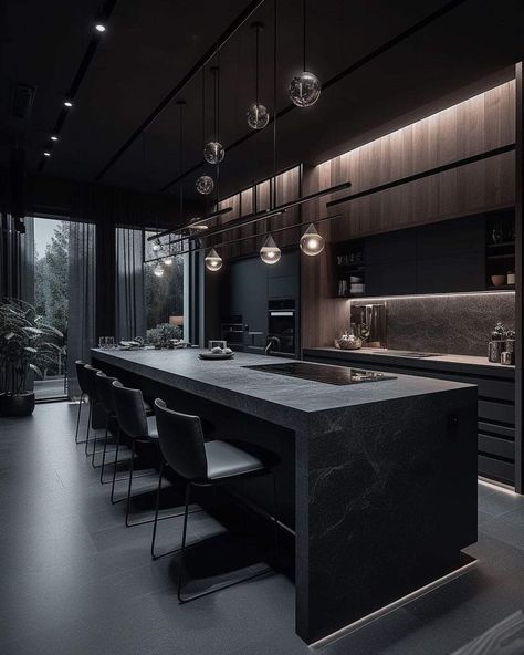 Luxury Wardrobes, Black House Interior, Black Modern House, Dark Modern House, Penthouse Bedroom, Black Kitchen Design, Modern Black Kitchen, التصميم الخارجي للمنزل, Dream House Rooms