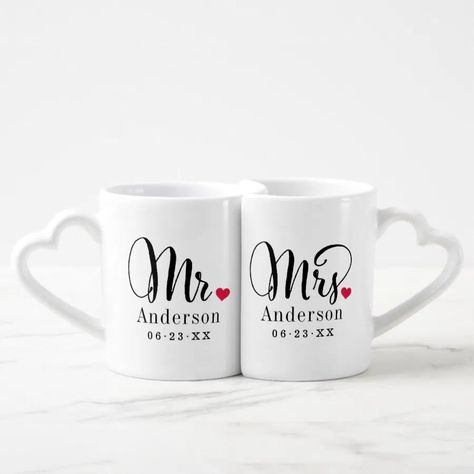 Mr and Mrs Elegant Script Custom Wedding Monogram Coffee Mug Set  Zazzle Newlywed Gifts Basket, Married Couple Gifts, Heart Monogram, Monogram Coffee Mug, Custom Wedding Monogram, Coffee Mug Set, Wedding Mugs, Couple Mugs, Wedding Monogram