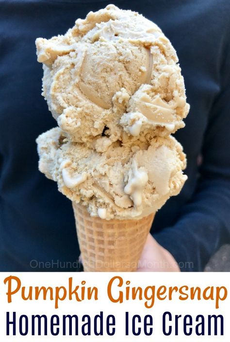 Thanksgiving Dessert Recipes - Pumpkin Gingersnap Ice Cream - One Hundred Dollars a Month Homemade Ice Cream Recipes Machine, Ice Cream Recipes Machine, Cuisinart Ice Cream, Recipes Pumpkin, Pumpkin Ice Cream, Ice Cream Maker Recipes, Homemade Ice Cream Recipes, Thanksgiving Food Desserts, Ice Cream Popsicles