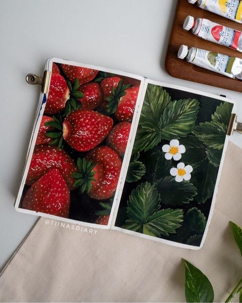 Strawberry Painting, Gouache Flowers, Canvas Art Painting Abstract, Handmade Paper Art, Food Art Painting, Gouache Color, Painting Gouache, Instagram Painting, Gouache Art