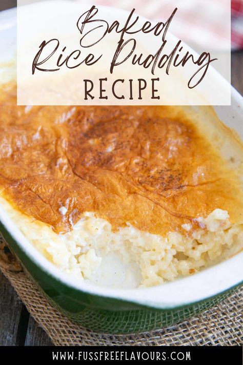 Baked Rice Pudding With Eggs, English Rice Pudding Recipe, Baked Rice Custard Pudding Recipe, Easy Baked Rice Pudding, Rice Pudding In Oven, Baked Rice Pudding With Meringue, Rice Pudding With Uncooked Rice, Air Fryer Rice Pudding, Rice Pudding Baked In Oven