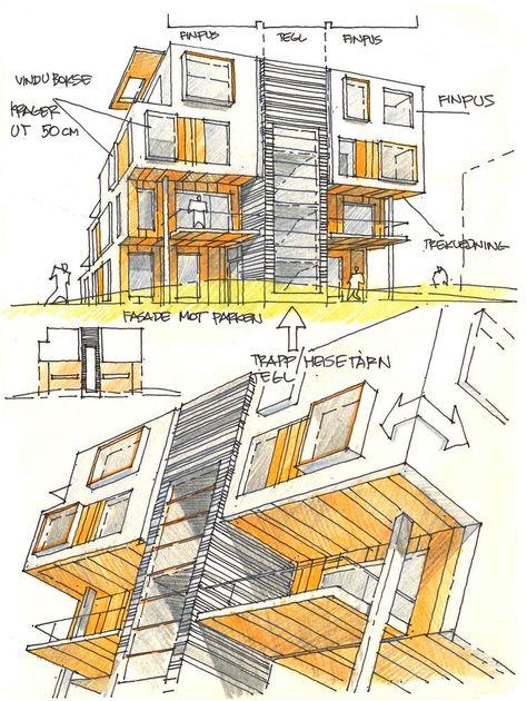 Pavilion Design Sketches, Pavel Fomenko, Balcony Design Sketch, Architecture Process Sketches, Section Perspective Architecture Drawing, House Design Drawing, Drawing Architecture, Campus Design, Urban Design Concept