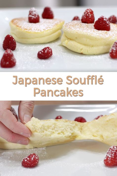 32 minutes · Vegetarian · Serves 3 · These Japanese soufflé pancakes are so yummy and easy to make. All you need are a handful of ingredients like eggs, milk, vanilla extract, oil, cream of tartar, flour, and sugar. They are soft… More Japanese Souffle Pancakes Recipe, Souffle Pancakes Recipe, Griddle Scones, Japanese Souffle Pancake Recipe, Japanese Souffle Pancakes, Souffle Pancake, Soufflé Pancakes, French Toast Bites, Souffle Pancakes