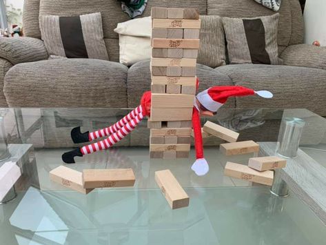 Elf On The Shelf Jenga, Jenga Ideas, Awesome Elf On The Shelf Ideas, On The Shelf, Elf On The Shelf, Advent, Elf, Shelves, Toys