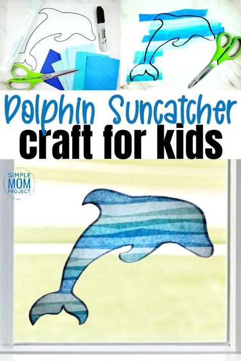 Dolphins At Daybreak Activities, Dolphin Projects For Kids, Dolphin Activities For Kids, Dolphin Crafts For Kids, Dolphin Template, Mermaid Suncatcher, Dolphin Crafts, Summer Dolphin, Dolphin Craft