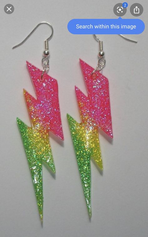 Rainbow Lightning, 80s Accessories, 80s Jewelry, 80s Theme, Jem And The Holograms, Funky Earrings, Neon Rainbow, Funky Jewelry, Resin Earrings