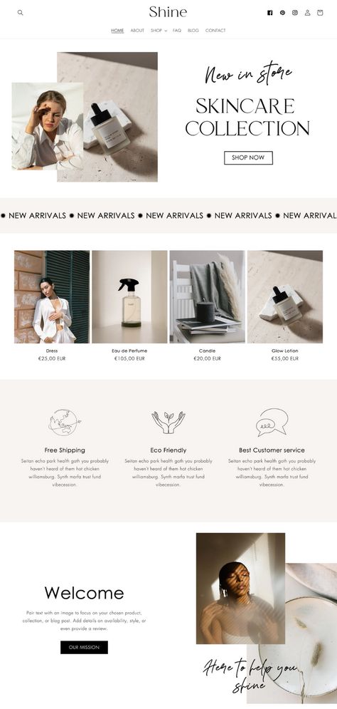 Shopify Fashion Website Design, Beige Website Aesthetic, Small Ecommerce Business, Aesthetic Shopify Website, Gorgeous Website Design, Website Design Inspiration Shopify, Luxury E Commerce Website, Shopify Website Templates, Web Design Fashion Shop