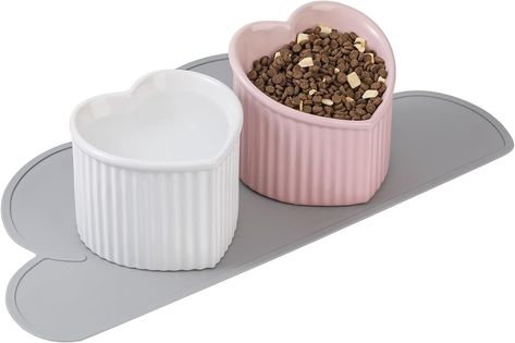 Amazon.com: Cat Food Water Bowl Set - Raised Ceramic Cat Feeding Bowls with Non Slip Mat - Elevated Cat Dish Anti Vomiting - Whisker Friendly Wide Cat Bowl - Microwave and Dishwasher Safe - Green & Pink (2pcs) : Pet Supplies Elevated Food, Cat Water Bowl, Cat Dishes, Cat Food Bowl, Fancy Cats, Cat Bowl, Ceramic Cat, Silicone Mat, Pink Ceramic