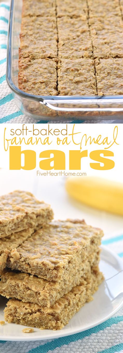 Soft-Baked Banana Oatmeal Bars are loaded with wholesome ingredients and make a yummy, portable breakfast or snack! I recently spent several days ignoring two dark brown, overripe bananas sitting on Granola Oatmeal, Banana Oatmeal Bars, Portable Breakfast, Weight Watcher Desserts, Kids Healthy, Soft Bakes, Low Carb Dessert, Oatmeal Bars, Oat Bars