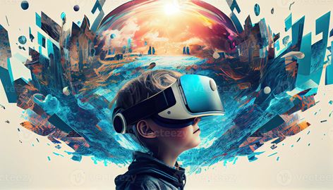 AI Metaverse concept collage design with wearing VR headset with smart glasses futuristic technology generated ai Glasses Futuristic, Metaverse Design, Technology Collage, Concept Collage, Virtual Reality Art, Vr Technology, Campaign Ideas, Game Logo Design, Isometric Design