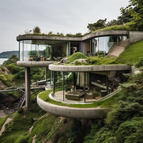 Slope House, Staircase Designs, Selling On Amazon, Eco Architecture, House Luxury, Organic Architecture, Round House, Diy Travel, Green Roof