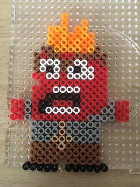 Anger perler beads. Anger is from the movie “Inside And Out.” Inside Out Perler Beads, Inside Out Perler Bead Patterns, Easy Perler Bead Patterns, Pearl Beads Pattern, Easy Perler Beads Ideas, Hama Beads Design, Diy Perler Bead Crafts, Diy Perler Beads, Melting Beads