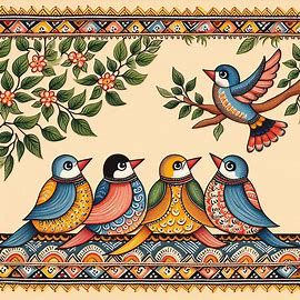 Hand Painted Clothing, Madhubani Art, Bird Motif, Tiny Bird, Madhubani Painting, Jewellery Sketches, Diy Crafts To Do, Naive Art, Birds Painting