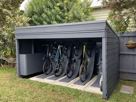 Garden Bike Storage, Outdoor Bike Storage, Backyard Storage Sheds, House Fence Design, Backyard Storage, Bicycle Storage, Storage House, Outdoor Sheds, Diy Backyard Landscaping