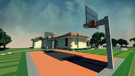 Minecraft basketball court Minecraft Backyard, Modern Minecraft Houses, Minecraft House Ideas, Rumah Minecraft Sederhana, Minecraft Mansion, Minecraft Interior Design, Estate House, Minecraft Modern, Easy Minecraft Houses