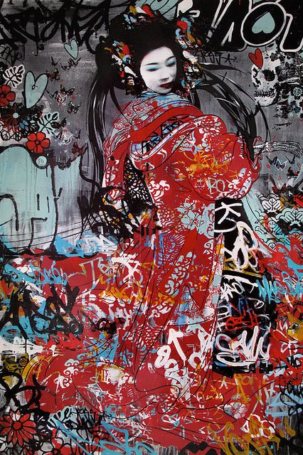 LOVELOVELOVE!!!!! Japanese Graffiti, Geisha Art, Urban Street Art, Best Street Art, Easy Art Projects, Stencil Art, Street Art Graffiti, Street Artists, Banksy