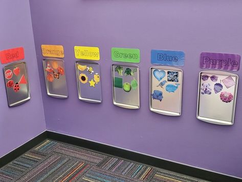 Teacher Wall In Classroom, Color Wall Classroom, Daycare Ideas Room Classroom Setup, 2s And 3s Classroom, Classroom Daycare Ideas, Dollar Tree Daycare Ideas, Daycare Room Themes Ideas, Art Wall Daycare, Small Daycare Classroom Setup