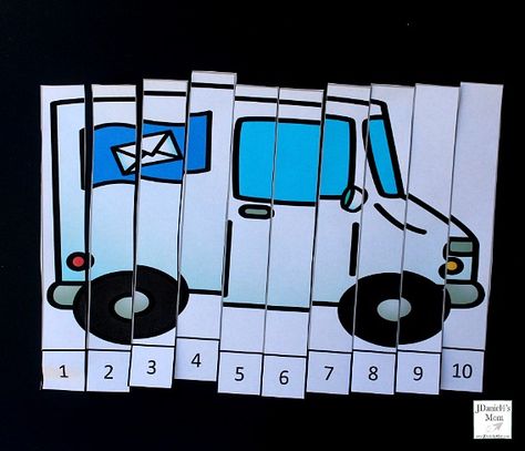 Editable Community Helper Vehicle Counting Puzzles- Mail Truck Mail Truck Craft Preschool, Mailman Crafts Preschool, Mailman Crafts, Transportation Activities For Toddlers, Transportation Theme Activities, Sped Preschool, Community Helpers Lesson Plan, School Bus Crafts, Community Helper Lesson