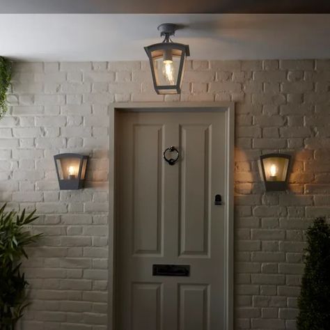 Exterior Porch Lights, Front Driveway Ideas, Wall Lights Uk, Front Driveway, Small Porch Ideas, Stainless Steel Ceiling, Outdoor Porch Lights, Cottage Outdoor, Front Porch Lighting