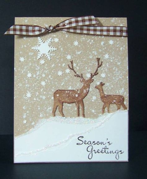 Deer Christmas Cards Winter Scenes, Deer Christmas Cards Handmade, Homemade Christmas Cards Ideas, Homemade Xmas Cards, Reindeer Cards, Deer Cards, Memory Box Cards, Reindeer Card, Forest Deer