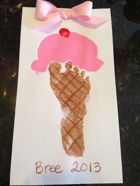 Footprint Ice Cream Cone Footprint Crafts, Footprint Art, Handprint Crafts, Daycare Crafts, Crafty Kids, Handprint Art, Toddler Art, An Ice Cream, Childrens Crafts