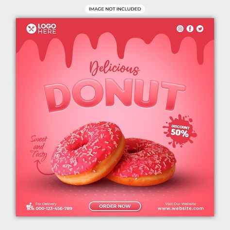 Donut Social Media Post, Donut Poster Design, Poster Donat, Donuts Social Media, Donut Poster, Donuts Design, Berry Cupcakes, Donut Design, Ice Cream Poster