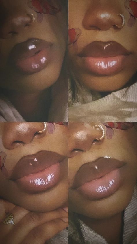 Lip Looks Glossy, Two Toned Lips Natural, 2 Toned Lips, Full Lips Aesthetic, Black Women Lips, Lips Combo, Full Lips Makeup, Big Lips Natural, Plump Lips Naturally