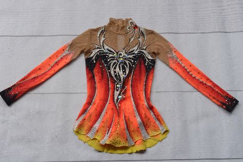 Orange Yellow Red Black rhythmic gymnastics leotard, fire, flames, dance leotard, figure skating dress, silver, 6-8 years old height 115-120 by TopLeotards on Etsy https://www.etsy.com/listing/244540665/orange-yellow-red-black-rhythmic Leotard Costume, Fire Flames, Figure Skating Dress, Black Leotard, Gymnastics Outfits, Rhythmic Gymnastics Leotards, Purple Sparkle, Skating Dress, Skate Wear