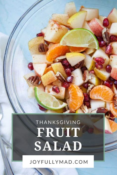 Enjoy this colorful Thanksgiving Fruit Salad at your holiday feast! Pomegranate Apple Salad, Cinnamon Salad, Thanksgiving Fruit Salad, Christmas Fruit Salad, Fruit Salad Ingredients, Thanksgiving Fruit, Fresh Fruit Salad, Yogurt Dip, Holiday Side Dishes