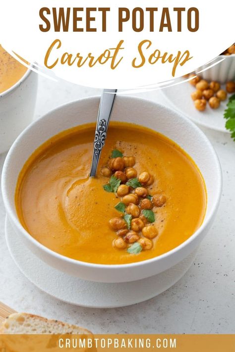 Sweet Potato Soups, Sweet Potato And Carrot Soup, Potato And Carrot Soup, Potato Carrot Soup, Potato Soup Recipes, Sweet Potato And Carrot, Sweet Potato Carrot Soup, Soup With Coconut Milk, Sweet Potato Soup Recipes