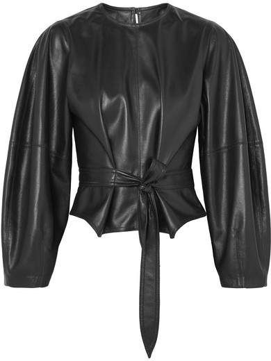 Nanushka - Corsa Tie-detailed Vegan Faux Leather Blouse - Black Leather Top Outfit, Looking Expensive, Leather Shirts, Faux Leather Outfits, Leather Blouse, Leather Designs, Statement Outfit, Leather Clothing, Faux Leather Top