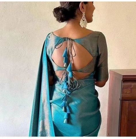 Blouse Idea For Silk Saree, Silk Blouse Designs Indian Back, Simply Blouse Designs, Half Saree Blouse Designs Back Neck, Silk Blouse Neck Designs, Blause Nack Design Latest, Plain Silk Blouse Designs, Backneck Designs, Blouse Dori Designs