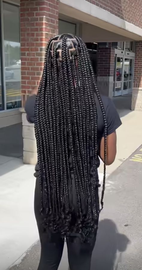 Medium Size Long Knotless Braids, Full Jumbo Knotless Braids, Medium Jumbo Knotless Box Braids With Curls, Large Goodness Braids, Large Thigh Length Knotless Braids, Jump Knotless Braids, Large Knotless Box Braids Curly Ends, Large Knotless Box Braids With Curls And Color, Big Knowles Braids