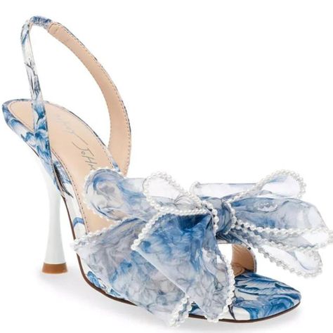 Experience Fun And Flirty Vibes With These Bow Heels. These Playful Kicks Add A Feminine Touch To Any Outfit, Featuring A Bow Adorned With Pearly Accents And A Light Mesh Material. Heel Height: 4"; Heel Type: Hourglass Heel Open Toe Sling Back Closure Lightly Padded Footbed Upper: Mesh; Lining: Synthetic; Trim: Satin Blue By Betsey Johnson, Mesh Bows, Pearl Bow, Betsey Johnson Shoes, Fancy Shoes, Bow Sandals, Bow Heels, Bow Dress, Blue Heels