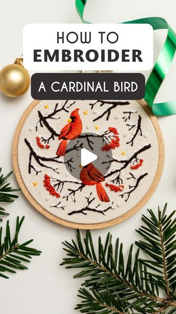 Embroidery Patterns Tutorials, Long Short Stitch, Long And Short Stitch, Free Pdf Pattern, Christmas Patterns, Cardinal Birds, Red Cardinal, Back Stitch, Satin Stitch