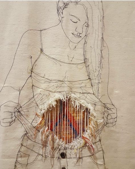 Feminist Textile Art, Objectification Of Women Art, Human Anatomy Textiles, Narrative Art Ideas, Art That Makes You Think, Textiles Gcse Final Piece, Disembowelment Art, Ripped Canvas Art, Textiles Anatomy