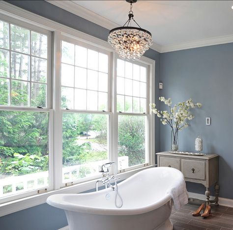 Benjamin Moore Paint Color. Benjamin Moore Waters Edge 1635. #BenjaminMoore #WatersEdge #1635   #BenjaminMoorePaintColors  Courtney Burnett. Two Person Bathtub, Coastal Blue Paint, Decorating Bathroom, Bathtub Design, Bad Inspiration, Bathroom Paint Colors, Paint Colors Benjamin Moore, Blue Paint Colors, Trendy Bathroom