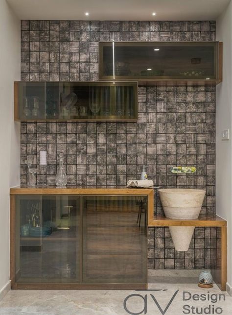 4BHK Apartment Of Subtleness Yet Sophisticated | AV Design Studio - The Architects Diary Crockery Storage, Crockery Cabinet Design, Crockery Cabinet, Crockery Unit Design, Crockery Unit, The Architects Diary, Washbasin Design, Basin Design, Ceiling Design Bedroom