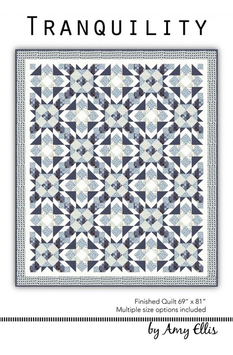 Tranquility - Indigo and soft blues featured in this Serenity quilt pattern by Amy Ellis Blue Ridge Quilt Pattern, Difficult Quilt Patterns, Queen Size Quilt Patterns, Gray Quilts, Neutral Quilts, Accuquilt Patterns, Paper Quilts, Unique Quilt Pattern, Traditional Quilt Patterns