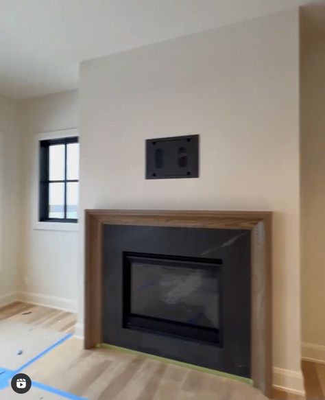 Low Profile Fireplace Mantle, Minimalist Fireplace With Tv, Walnut Fireplace Surround, Diy Modern Fireplace Surround, Epoxy Fireplace, Manderly House, Square Electric Fireplace, Electric Fireplace Ideas With Mantle, Walnut Fireplace