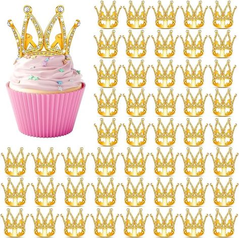 Amazon.com: 50 Pcs Crown Cake Toppers Mini Baby Crown Cupcake Topper Gold Tiara Cake Topper Small Princess Headpiece Cake Decoration for Women Girl Wedding Birthday Baby Shower Party Favors (Diamond Style) : Grocery & Gourmet Food Royal Theme Party, Princess Headpiece, Tiara Cake Topper, Crown Cupcake Toppers, Tiara Cake, Crown Cupcakes, Shower Party Favors, Baby Crown, Crown Cake