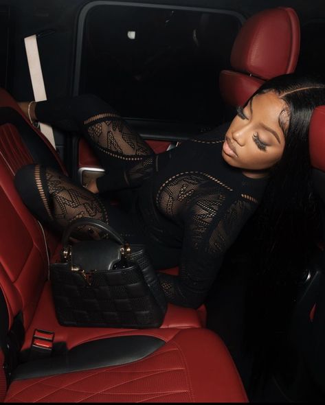 Late Night Baddie Aesthetic, Wolford Outfit, Driving Aesthetic Black Women, Luxury Cars Black Women, Night Luxe Aesthetic Black, Black Woman Luxury Car, Club Fits, Clubbing Aesthetic, Black Ponytail Hairstyles