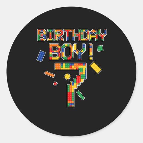 Building Block Birthday Boy Turning 7 Classic Round Sticker Lego Birthday Party, Lego Birthday, Birthday Stickers, Birthday Boy, Building Block, Round Stickers, Boy Birthday, Building Blocks, Sticker Labels