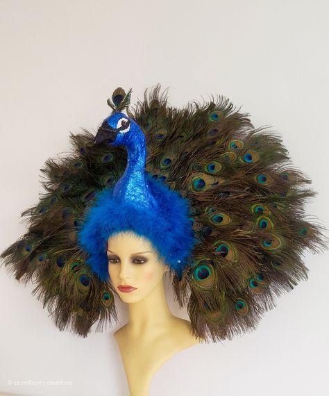 Peacock Burlesque, Peacock Costume Diy, Peacock Headpiece, Peacock Hat, Camp Bestival, Peacock Crafts, Peacock Costume, Peacock Hair, 60 Outfits