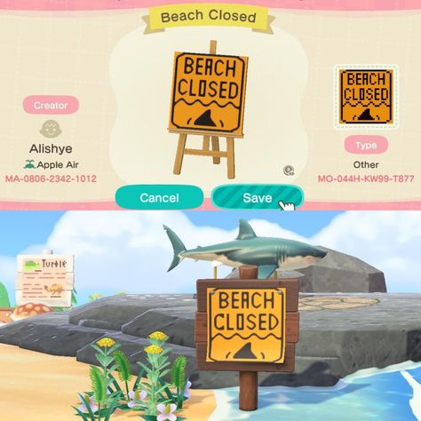 Animal Crossing Shark, Acnh Beach, Swimming Sign, Shark Sign, Animal Crossing 3ds, Animal Crossing Memes, Animal Crossing Qr Codes Clothes, Animal Crossing Wild World, Animal Crossing Characters