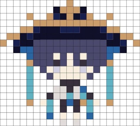 Pearler Beads Genshin, Scaramouche Perler Beads, Scaramouche Easy Drawing, Genshin Perler Beads Pattern, Perler Beads Genshin Impact, Genshin Perler Bead Patterns, Pixel Art Pattern Genshin, Genshin Pixel Art Grid, Genshin Impact Perler Bead Patterns