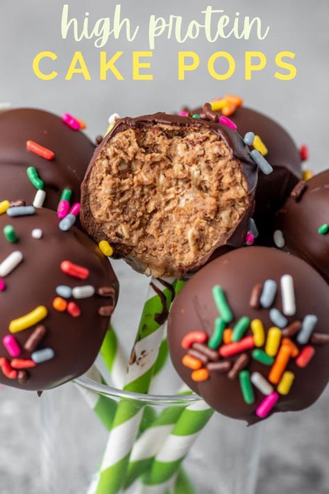 Protein Cake Balls, Recipe For Cake Pops, High Protein Cake, Protein Cake Pops, Protein Powder Cake, Healthy Cake Pops, Cake On A Stick, Low Sugar Cakes, Healthy Protein Desserts